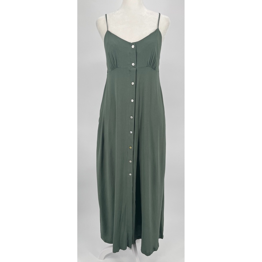 Becool Sage Green Maxi Dress Adjustable Straps Pockets Babydoll Small/Medium